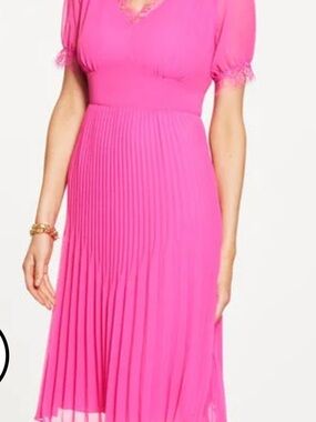 Talbots Hot Pink Pleated Midi Dress
